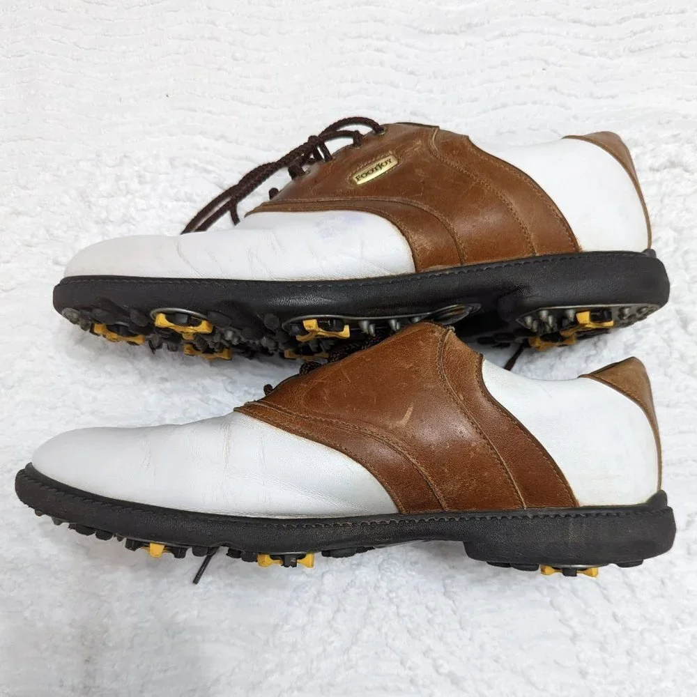 Footjoy Men's SuperLites Spiked Golf Shoes White Brown Style 58049 US Size 10M - Picture 3 of 8